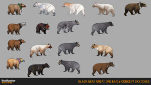 A showcase of early design concept sketches for the Black Bear Great One.