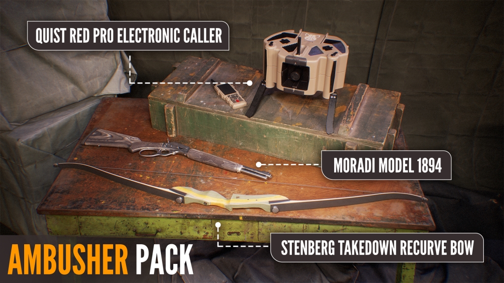 An image showcasing all three items included with the Ambusher Pack in theHunter Call of the Wild