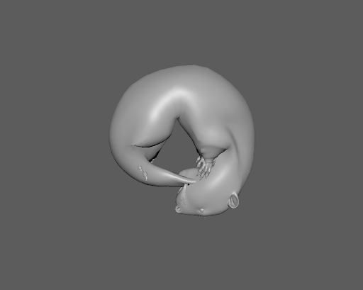 Grayscale 3D model of a beaver eating its own tail in a circle form